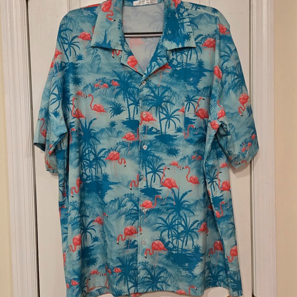 Aqua and pink Hawaiian button down shirt - Unisex 2X